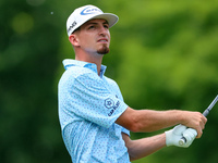 Sam Bennett of Madisonville, Texas hits from the 18th tee during The Memorial Tournament presented by Workday at Muirfield Village Golf Club...