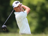 Eric Cole of Delray Beach, Florida hits from the 18th tee during The Memorial Tournament presented by Workday at Muirfield Village Golf Club...