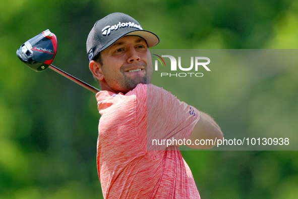 Taylor Montgomery of Las Vegas, Nevada hits from the 18th tee during The Memorial Tournament presented by Workday at Muirfield Village Golf...