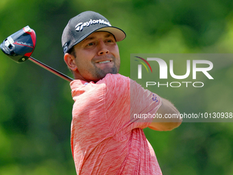 Taylor Montgomery of Las Vegas, Nevada hits from the 18th tee during The Memorial Tournament presented by Workday at Muirfield Village Golf...