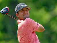 Taylor Montgomery of Las Vegas, Nevada hits from the 18th tee during The Memorial Tournament presented by Workday at Muirfield Village Golf...