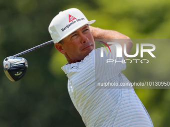 Chez Reavie of Scottsdale, Arizona hits from the 18th tee during The Memorial Tournament presented by Workday at Muirfield Village Golf Club...