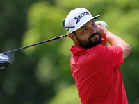 J.J. Spaun of Scottsdale, Arizona hits from the 18th tee during The Memorial Tournament presented by Workday at Muirfield Village Golf Club...