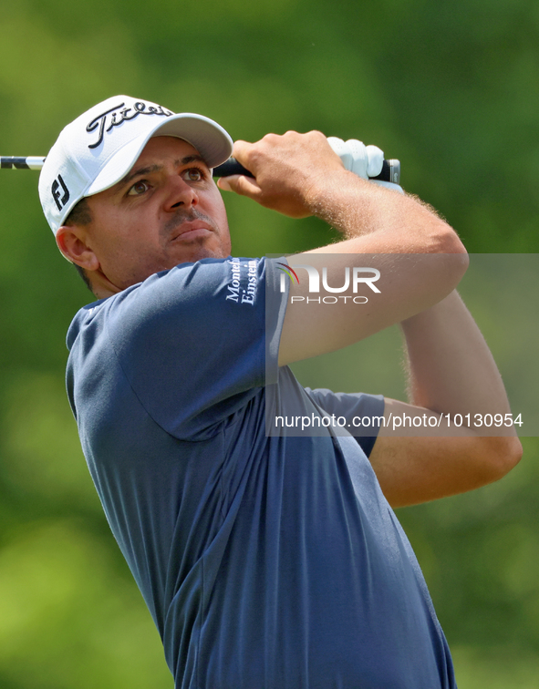 Joseph Bramlett hits from the 18th tee during The Memorial Tournament presented by Workday at Muirfield Village Golf Club in Dublin, Ohio, U...