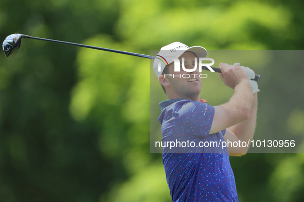 Denny McCarthy of Jupiter, Florida hits from the 18th tee during The Memorial Tournament presented by Workday at Muirfield Village Golf Club...