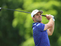 Denny McCarthy of Jupiter, Florida hits from the 18th tee during The Memorial Tournament presented by Workday at Muirfield Village Golf Club...