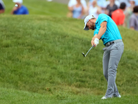 Wyndham Clark of Denver, Colorado hits from the 185h fairway during The Memorial Tournament presented by Workday at Muirfield Village Golf C...