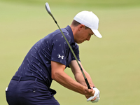 Jordan Spieth of Dallas, Texas hits from the 18th fairway during The Memorial Tournament presented by Workday at Muirfield Village Golf Club...