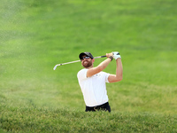 Patrick Rodgers of Jupiter, Florida hits from the 18th fairway during The Memorial Tournament presented by Workday at Muirfield Village Golf...