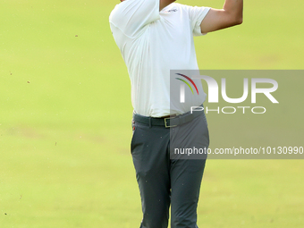 David Lipsky of Las Vegas, Nevada hits from the 18th fairway during The Memorial Tournament presented by Workday at Muirfield Village Golf C...