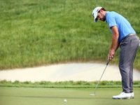 Patrick Cantlay of Jupiter, Florida putts on the 18th green during The Memorial Tournament presented by Workday at Muirfield Village Golf Cl...