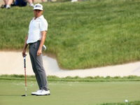 David Lipsky of Las Vegas, Nevada reacts to his putt on the 18th green during The Memorial Tournament presented by Workday at Muirfield Vill...