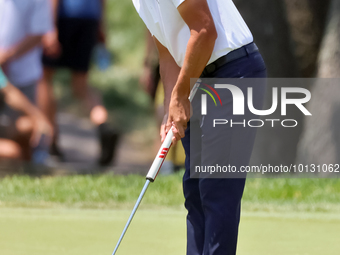 Rickie Fowler of Murrieta California putts on the 5th green during The Memorial Tournament presented by Workday at Muirfield Village Golf Cl...