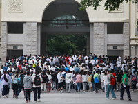 NANJING, CHINA - JUNE 7, 2023 - Candidates wait to enter a test room at a college entrance examination point in Nanjing, East China's Jiangs...