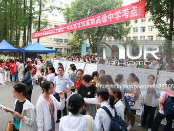 NANJING, CHINA - JUNE 7, 2023 - Candidates wait to enter a test room at a college entrance examination point in Nanjing, East China's Jiangs...