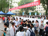 NANJING, CHINA - JUNE 7, 2023 - Candidates wait to enter a test room at a college entrance examination point in Nanjing, East China's Jiangs...