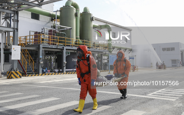 

Members of a chemical company are conducting a tank rescue drill in Huai'an City, Jiangsu Province, China, on June 12, 2023. 