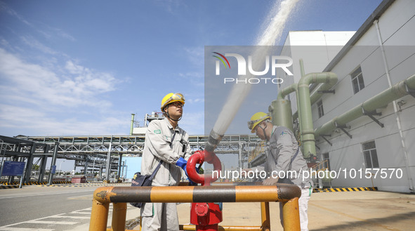 

Members of a chemical company are conducting a tank rescue drill in Huai'an City, Jiangsu Province, China, on June 12, 2023. 