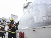 

Firefighters are performing a drill to stop a leak in a chemical pipeline in Huai'an City, East China's Jiangsu Province, on June 12, 2023...