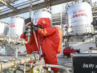 

Firefighters are performing a drill to stop a leak in a chemical pipeline in Huai'an City, East China's Jiangsu Province, on June 12, 2023...