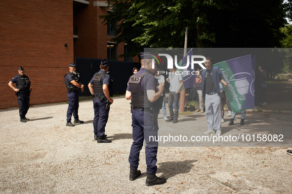 

Police are blocking students near the Toulouse School of Economics in Toulouse, France, on June 12th, 2023, as Sylvie Retailleau, Minister...