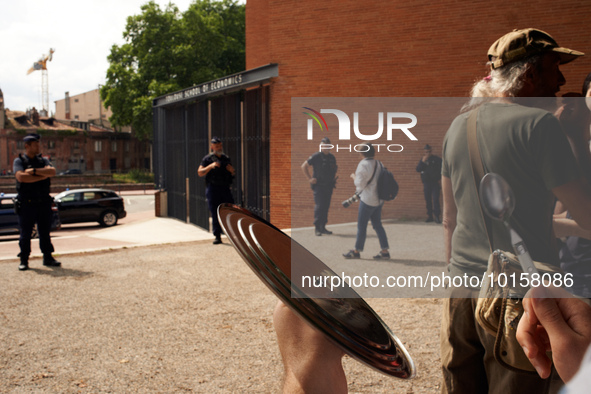 

A few dozen people are gathering in Toulouse, France, on June 12th, 2023, in front of the Toulouse School of Economics, founded by Jean Ti...