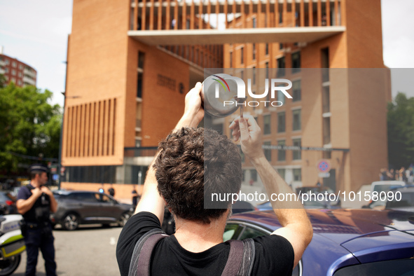 

A few dozen people are gathering in front of the Toulouse School of Economics in Toulouse, France, on June 12th, 2023, to hold a pot conce...