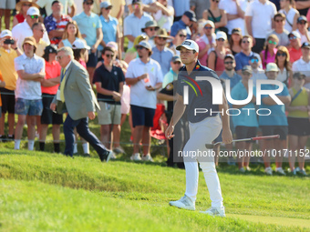 Viktor Hovland of Oslo, Norway approached the 18th green during a playoff against Denny McCarthy of Jupiter, Florida during the final round...