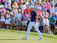 Viktor Hovland of Oslo, Norway approaches the 18th green during a playoff against Denny McCarthy of Jupiter, Florida during the final round...