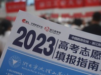  Students and their parents learn about enrollment information at the Zhejiang 2023 College Enrollment Public Consultation in Hangzhou, East...