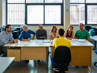 Oral exam board for a candidate at I.I.S.S. ''Mons. Antonio Bello'' vocational institute in Molfetta, the first day of high school graduatio...