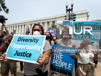 People protest the US Supreme Court ruling that universities cannot consider race in admissions.  The pair of cases brought by Students for...