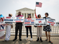 People celebrate the US Supreme Court ruling that universities cannot consider race in admissions.  The pair of cases brought by Students fo...