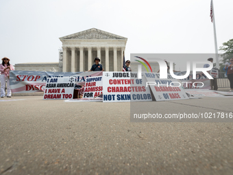 People celebrate the US Supreme Court ruling that universities cannot consider race in admissions.  The pair of cases brought by Students fo...