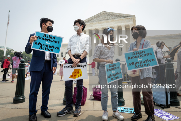 Asian-Americans protest the US Supreme Court ruling that universities cannot consider race in admissions.  The pair of cases brought by Stud...