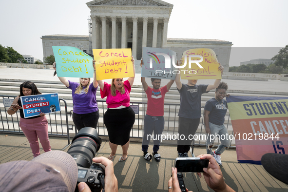 Students protest at the Supreme Court after it rules against President Joe Biden’s student-debt relief program.  The opinion does not prohib...