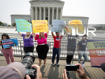 Students protest at the Supreme Court after it rules against President Joe Biden’s student-debt relief program.  The opinion does not prohib...