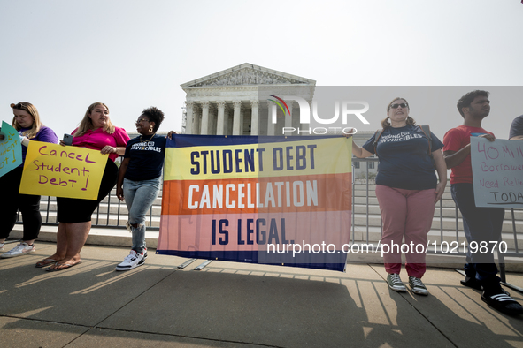 Students protest at the Supreme Court after it rules against President Joe Biden’s student-debt relief program.  The opinion does not prohib...