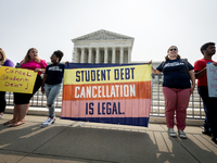 Students protest at the Supreme Court after it rules against President Joe Biden’s student-debt relief program.  The opinion does not prohib...