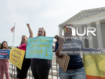 Students protest at the Supreme Court after it rules against President Joe Biden’s student-debt relief program.  The opinion does not prohib...