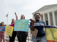 Students protest at the Supreme Court after it rules against President Joe Biden’s student-debt relief program.  The opinion does not prohib...