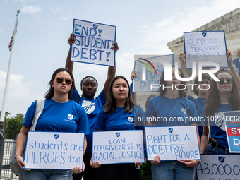 Students protest the Supreme Court's ruling against President Joe Biden’s student-debt relief program.  The opinion does not prohibit studen...