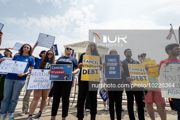 Students protest the Supreme Court;s ruling against President Joe Biden’s student-debt relief program.  The opinion does not prohibit studen...