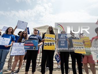 Students protest the Supreme Court;s ruling against President Joe Biden’s student-debt relief program.  The opinion does not prohibit studen...