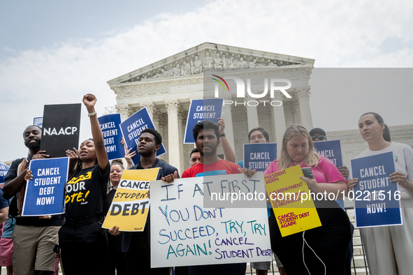 Students protest the Supreme Court;s ruling against President Joe Biden’s student-debt relief program.  The opinion does not prohibit studen...