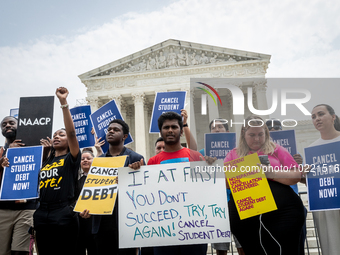 Students protest the Supreme Court;s ruling against President Joe Biden’s student-debt relief program.  The opinion does not prohibit studen...