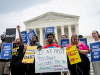 Students protest the Supreme Court;s ruling against President Joe Biden’s student-debt relief program.  The opinion does not prohibit studen...