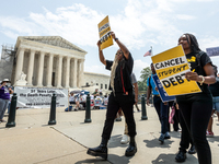 Students depart on a march to the White House in protest of the Supreme Court's ruling against President Joe Biden’s student-debt relief pro...