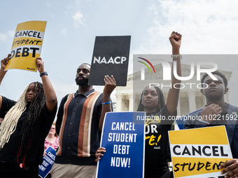 Students protest the Supreme Court's ruling against President Joe Biden’s student-debt relief program.  The opinion does not prohibit studen...