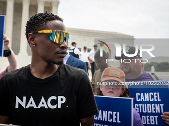 Derrick Lewis emcees a protest of the Supreme Court's ruling against President Joe Biden’s student-debt relief program.  The opinion does no...